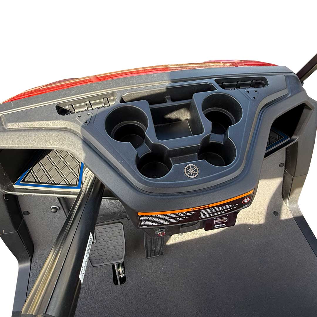 Blue trim yamaha drive2 golf cart dash mat black diamond design with blue trim coverage 