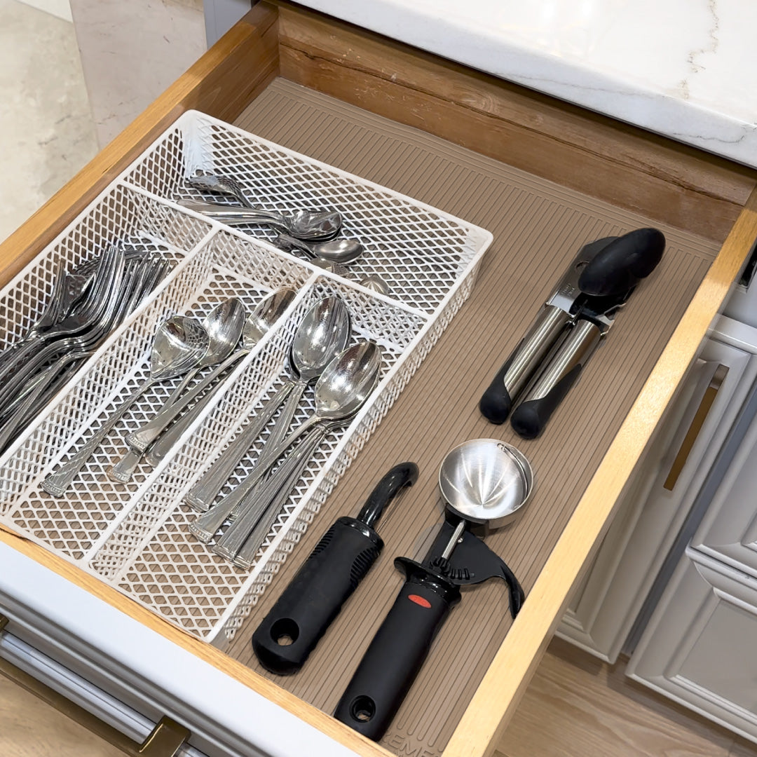 Beige Color - Drawer Liner Trimmable Mat – Non-Slip, Easy-to-Cut, and Durable Protection for Drawers and Shelves 