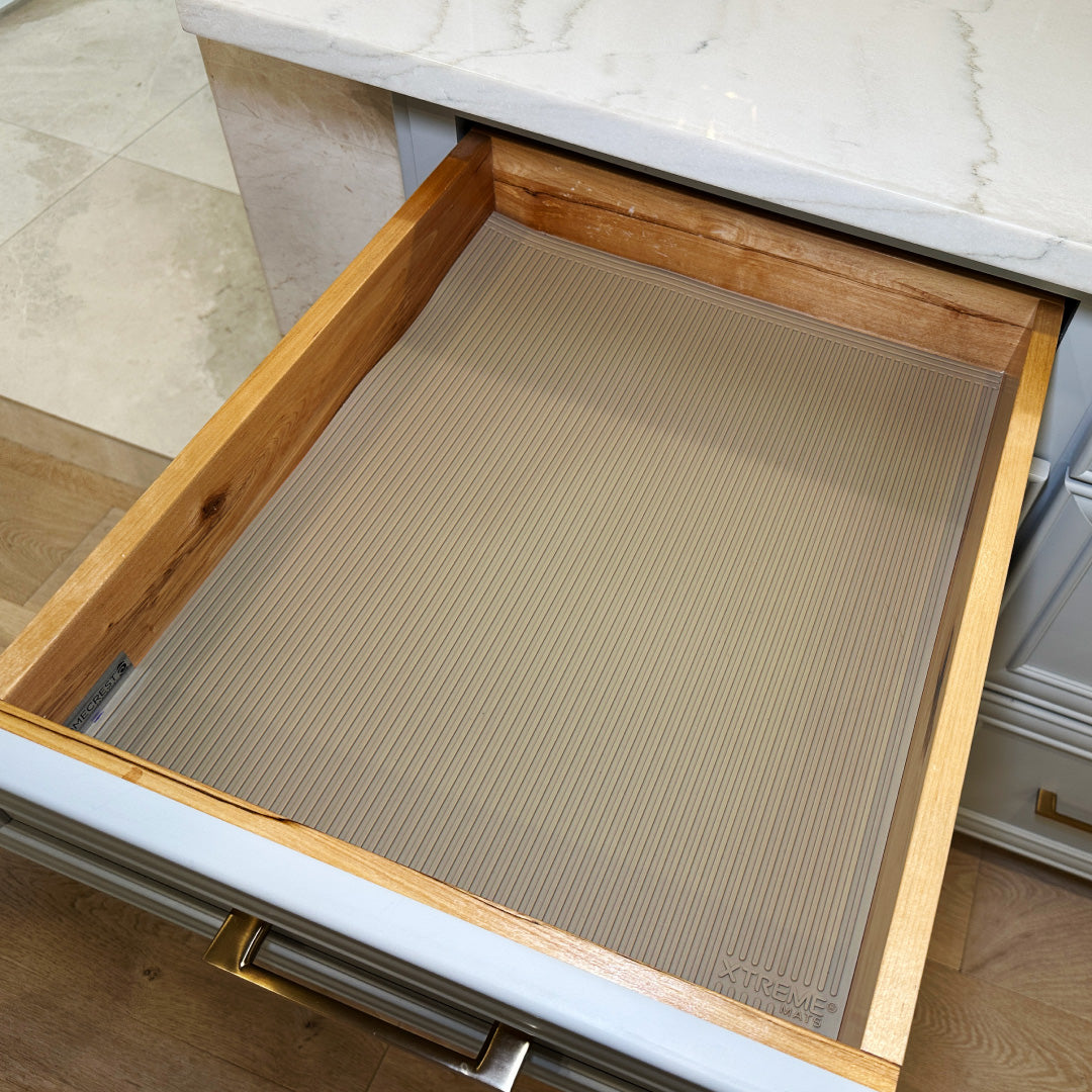 Beige Color - Drawer Liner Trimmable Mat – Non-Slip, Easy-to-Cut, and Durable Protection for Drawers and Shelves 