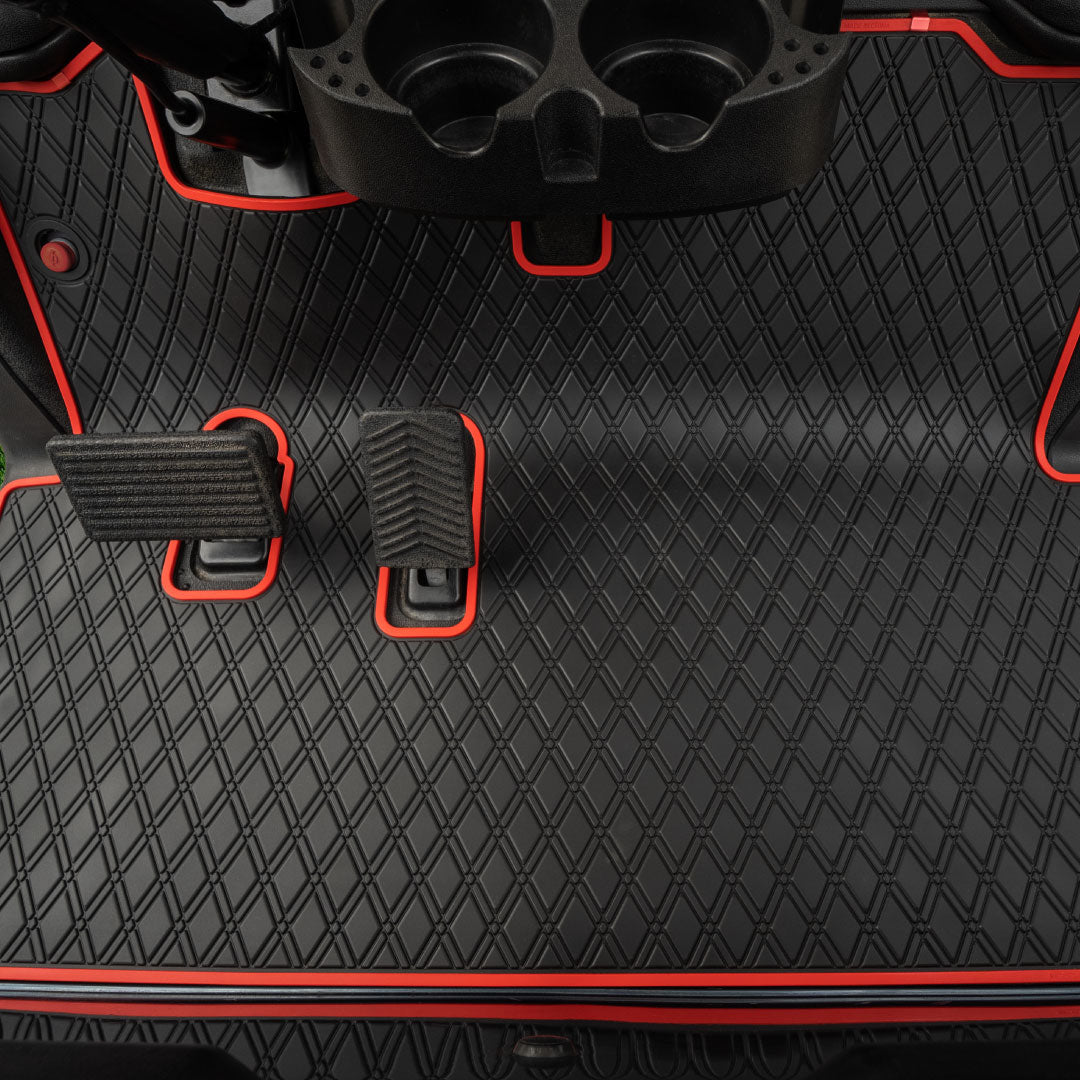 Red trim- E-Z-GO golf cart floor mat black diamond design with red trim full coverage 