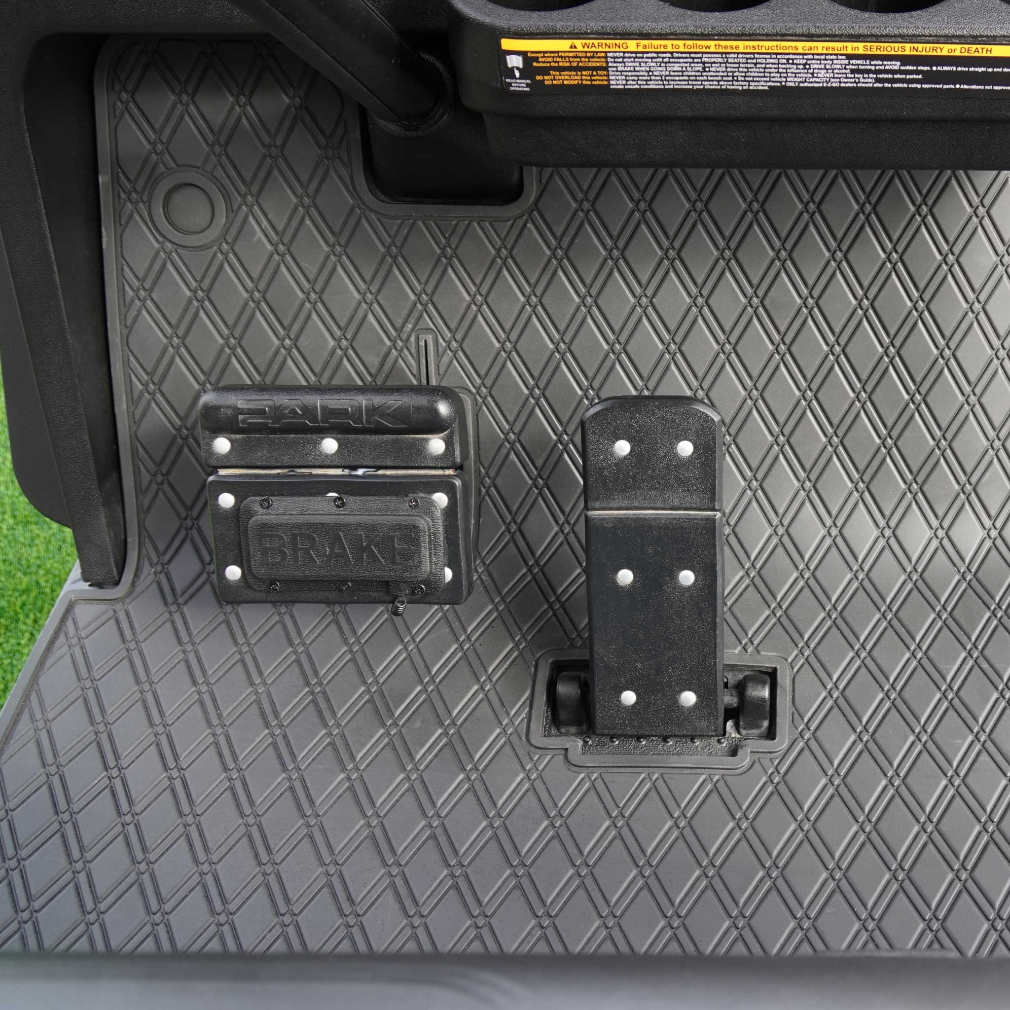 E-Z-GO golf cart floor mat black diamond design all black full coverage- E-Z-GO TXT Floor Mats - Fits All TXT Trims (1996+)/S2 (2020 & earlier) / Workhorse/Express S4 (2020 & earlier)/Valor (2022 & earlier)/Medalist 1993-1995/Cushman/TXT Style Navitas Frame 