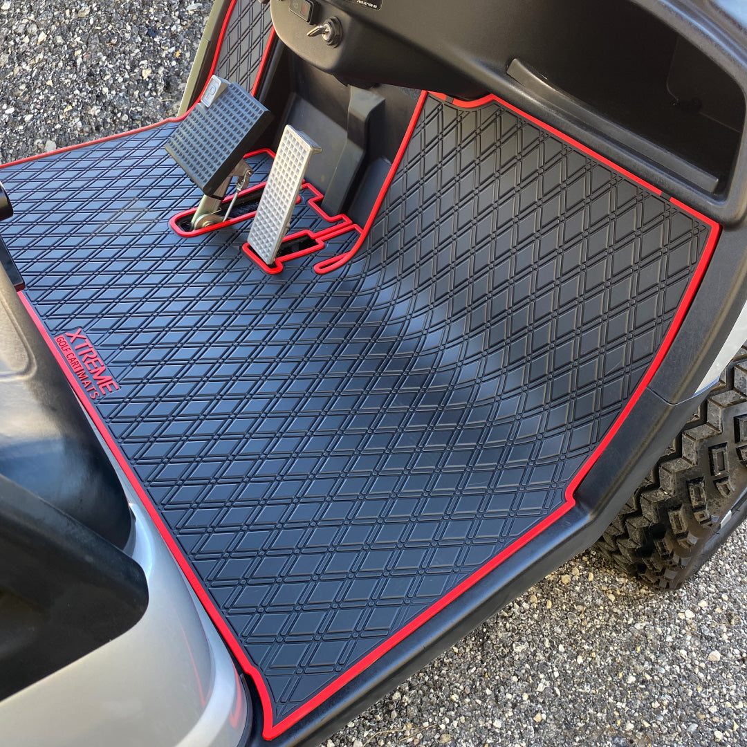 yamaha golf cart floor mat black diamond design with red trim coverage-Yamaha Drive Floor Mat - Fits Drive / G29 / Adventurer Models (2007-2016) #trim-color_red-trim