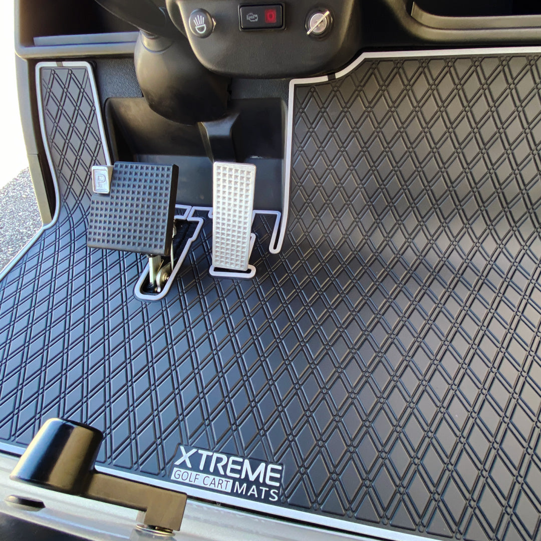 yamaha golf cart floor mat black diamond design with grey trim coverage- Yamaha Drive Floor Mat - Fits Drive / G29 / Adventurer Models (2007-2016) 