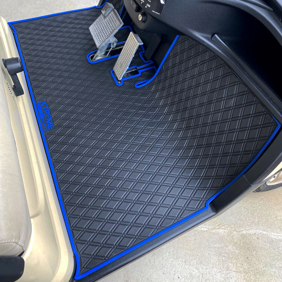 yamaha golf cart floor mat black diamond design blue trim coverage- Yamaha Drive Floor Mat - Fits Drive / G29 / Adventurer Models (2007-2016) 