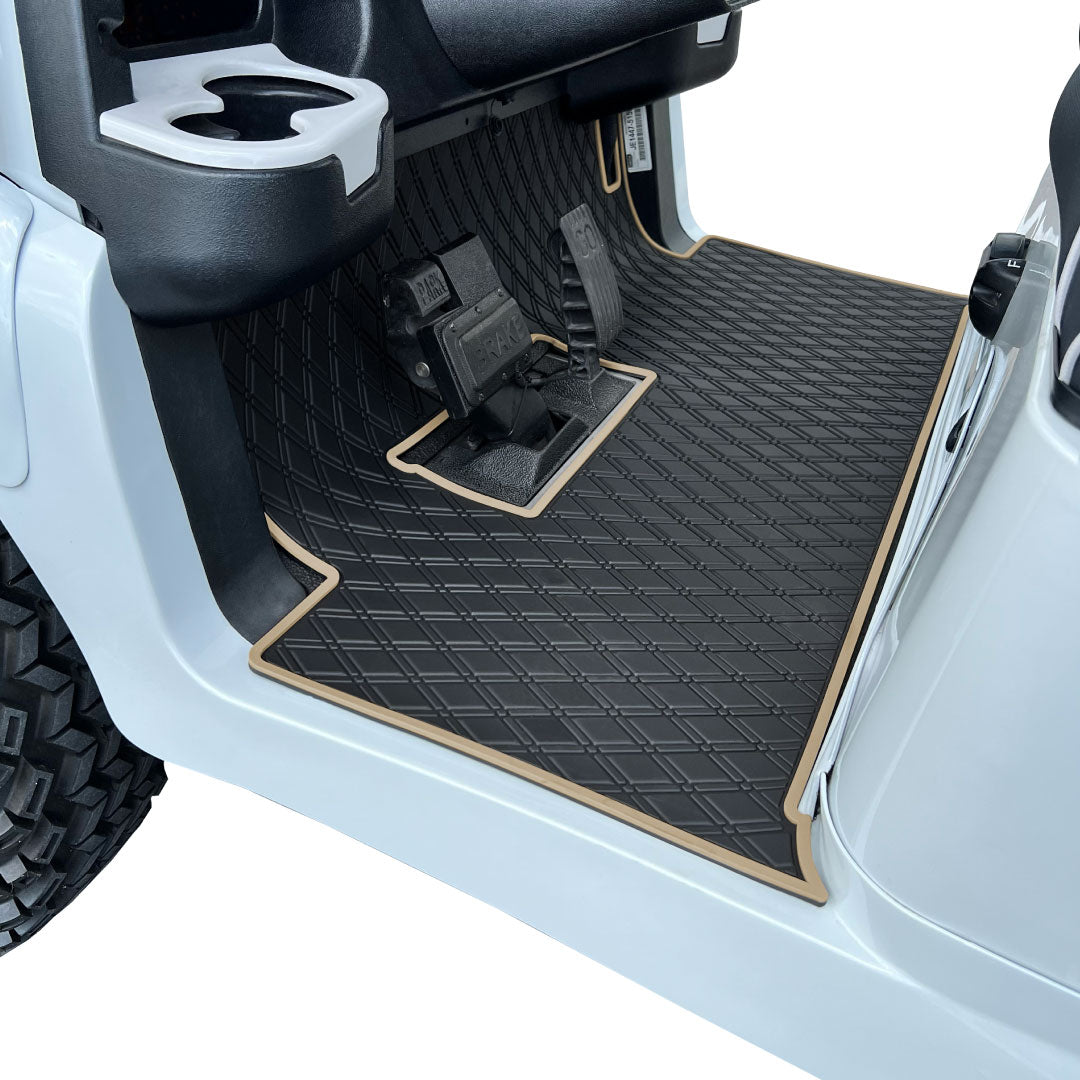 black and beige golf cart floor mat- Club Car Floor Mat - Fits Precedent (2004-2023) / Onward & Tempo (2017-2024) / Villager & V4L (2019-2023) 