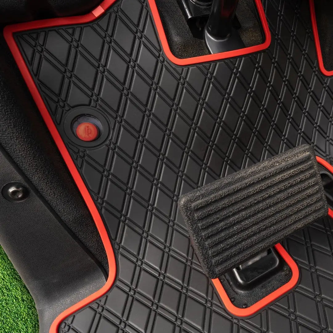 Red trim- E-Z-GO golf cart floor mat black diamond design with red trim full coverage 