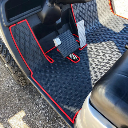 yamaha golf cart floor mat black diamond design with red trim coverage-Yamaha Drive Floor Mat - Fits Drive / G29 / Adventurer Models (2007-2016) 