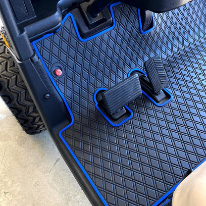 Blue Trim - E-Z-GO golf cart floor mat black diamond design with red trim full coverage 