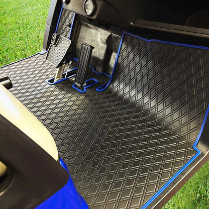 Blue trim yamaha golf cart floor mat black diamond design with blue trim coverage 