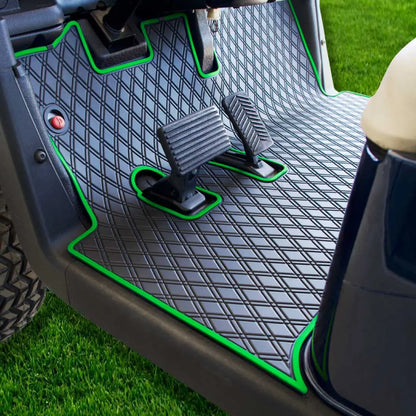 Green Trim - E-Z-GO golf cart floor mat black diamond design with red trim full coverage 