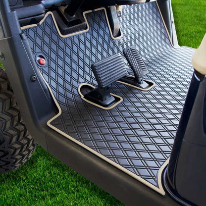 Beige Trim - E-Z-GO golf cart floor mat black diamond design with red trim full coverage 