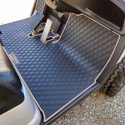 yamaha golf cart floor mat black diamond design with beige trim coverage- Yamaha Drive Floor Mat - Fits Drive / G29 / Adventurer Models (2007-2016) 