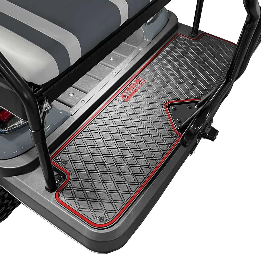 The Xtreme Mats PRO Series Rear Facing Foot Rest for the ICON Version 2 model. #trim-color_red-trim