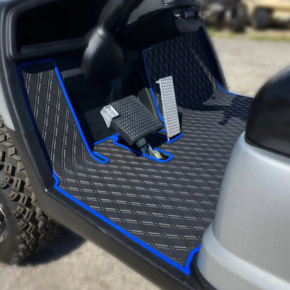 yamaha golf cart floor mat black diamond design with blue trim coverage- Yamaha Drive Floor Mat - Fits Drive / G29 / Adventurer Models (2007-2016) 